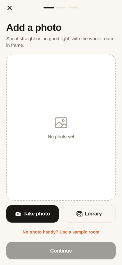 Roomzy product preview: add a room photo